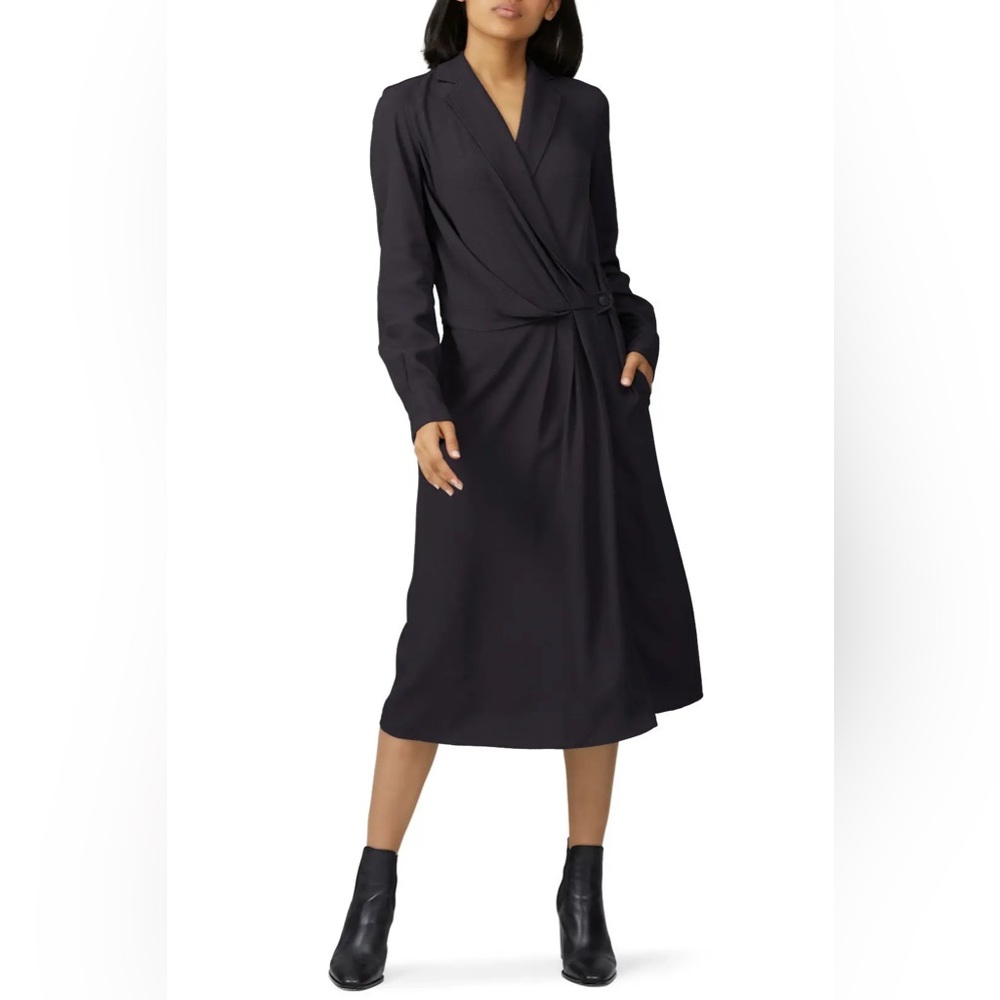 Rag & Bone US M black Dean wrap dress w/ notched suit collar and button closure